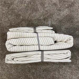 NWT Piglet in Bed linen bedding set duvet sheet pillowcases Oatmeal Stripe KING